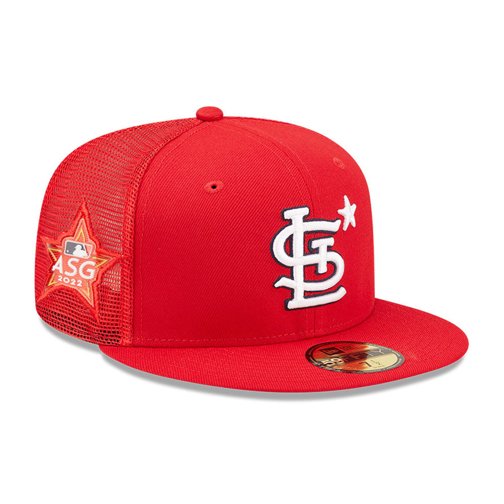 NEW ERA 59FIFTY MLB SAINT LOUIS CARDINALS ALL STAR GAME 2022 RED / TROPIC RED UV FITTED TRUCKER CAP