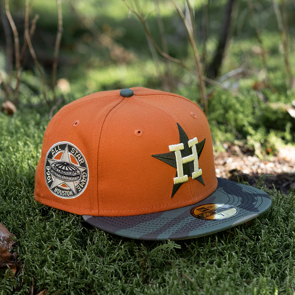 EXCLUSIVE NEW ERA 59FIFTY MLB HOUSTON ASTROS ALL STAR GAME 1968 TWO TONE /  VEGAS GOLD UV FITTED CAP