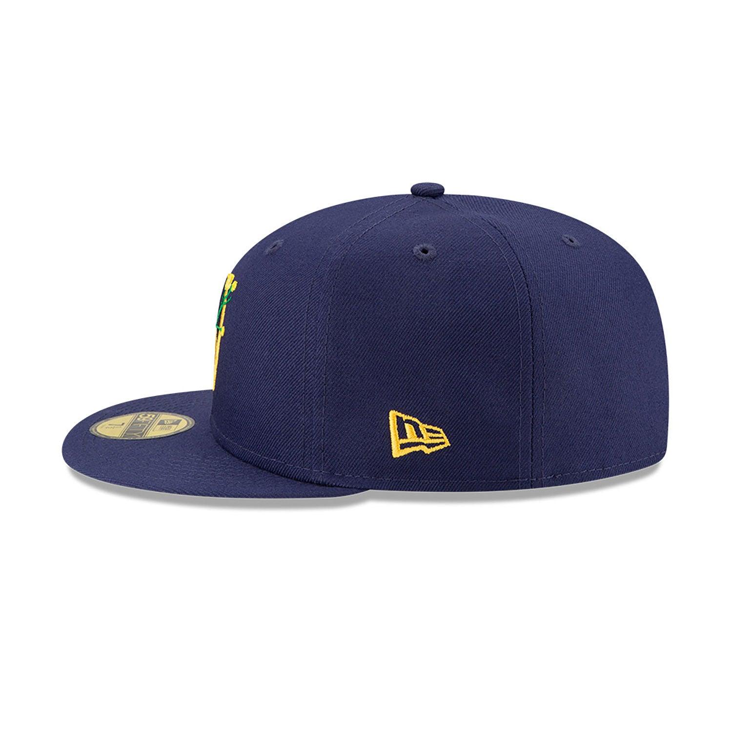 NEW ERA 59FIFTY MLB MILWAUKEE BREWERS SIDE PATCH BLOOM NAVY / SOFT YELLOW UV FITTED CAP - FAM