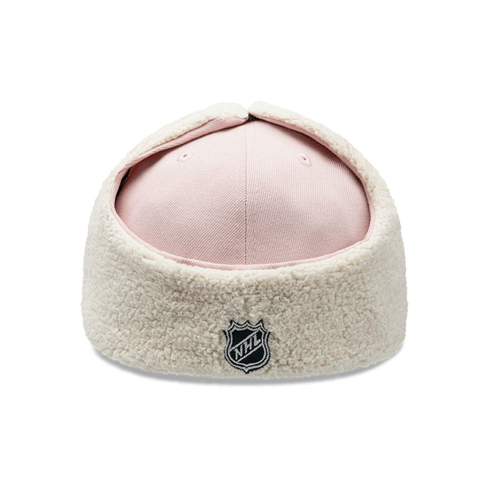 CHICAGO BLACKHAWKS NHL PASTEL PINK DARK GREY TWO TONE BEIGE UV / NEW ERA 59FIFTY DOGEAR CAP