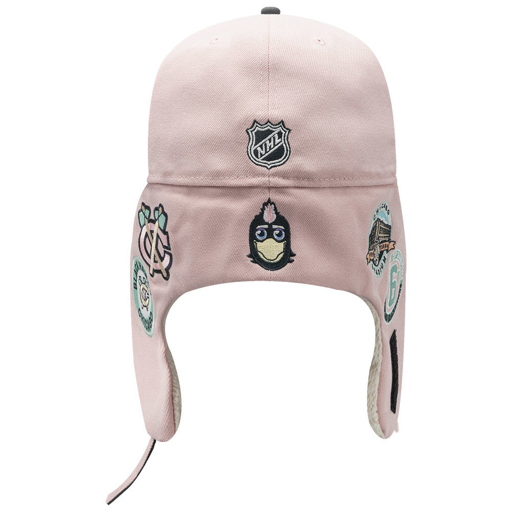 CHICAGO BLACKHAWKS NHL PASTEL PINK DARK GREY TWO TONE BEIGE UV / NEW ERA 59FIFTY DOGEAR CAP