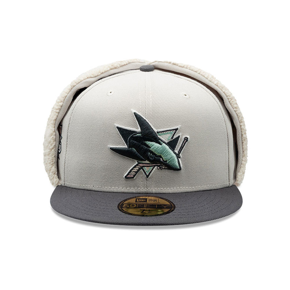 SAN JOSE SHARKS NHL LIGHT BEIGE DARK GREY TWO TONE/ NEW ERA 59FIFTY DOGEAR CAP