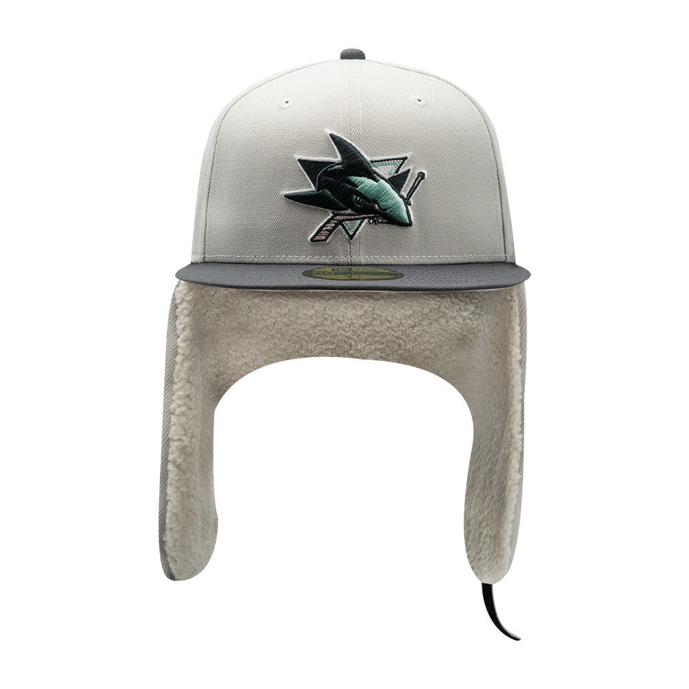 SAN JOSE SHARKS NHL LIGHT BEIGE DARK GREY TWO TONE/ NEW ERA 59FIFTY DOGEAR CAP