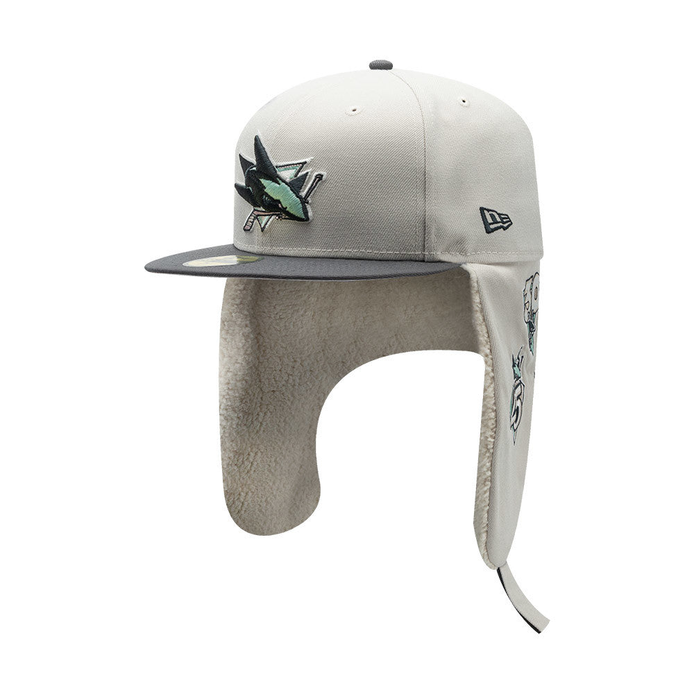SAN JOSE SHARKS NHL LIGHT BEIGE DARK GREY TWO TONE/ NEW ERA 59FIFTY DOGEAR CAP