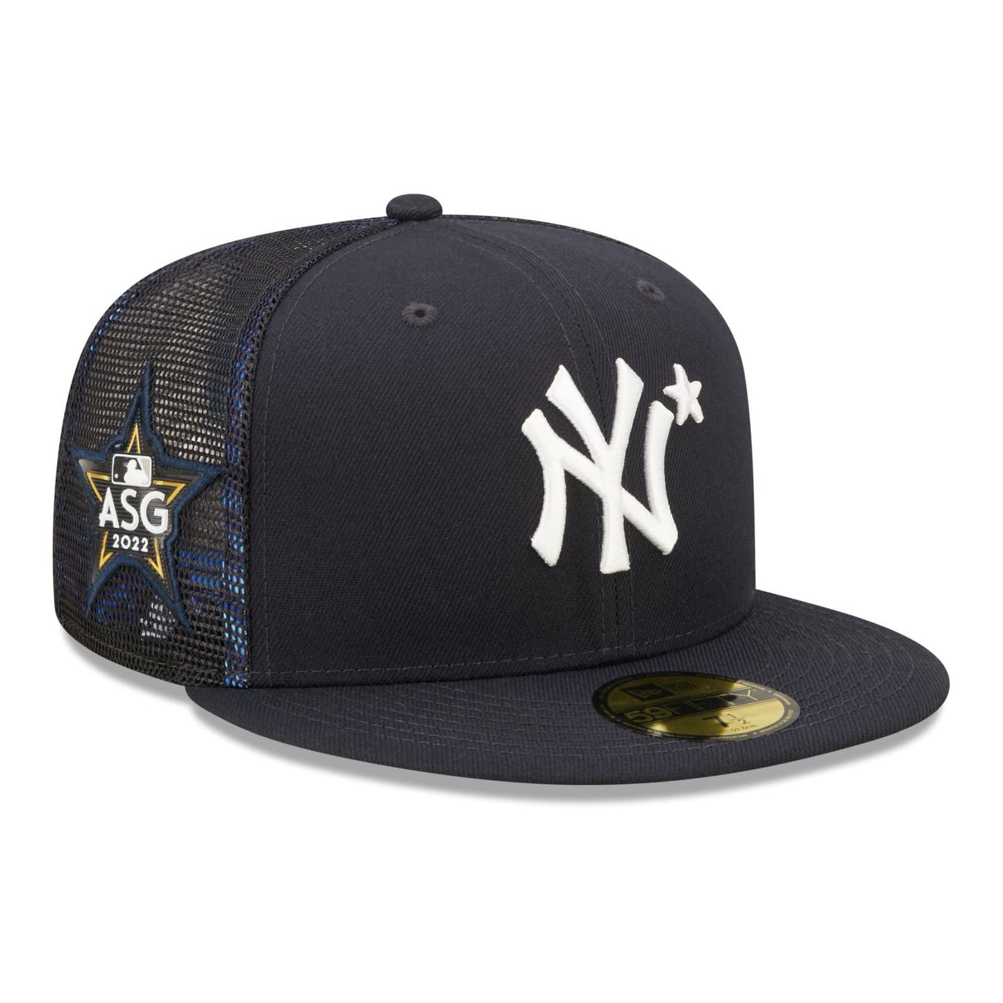 NEW ERA 59FIFTY MLB NEW YORK YANKEES ALL STAR GAME 2022 NAVY / TROPIC BLUE UV FITTED TRUCKER CAP
