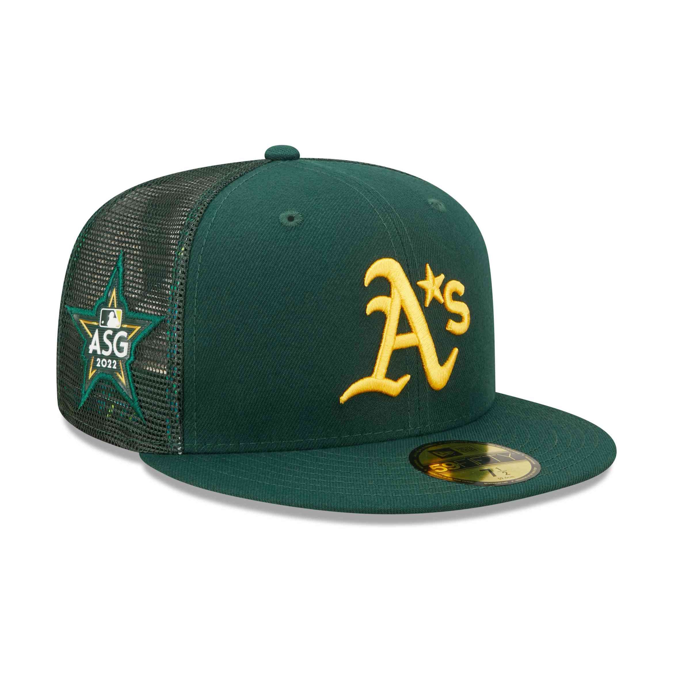 NEW ERA 59FIFTY MLB OAKLAND ATHLETICS ALL STAR GAME 2022 DARK GREEN / TROPIC GREEN UV FITTED TRUCKER CAP