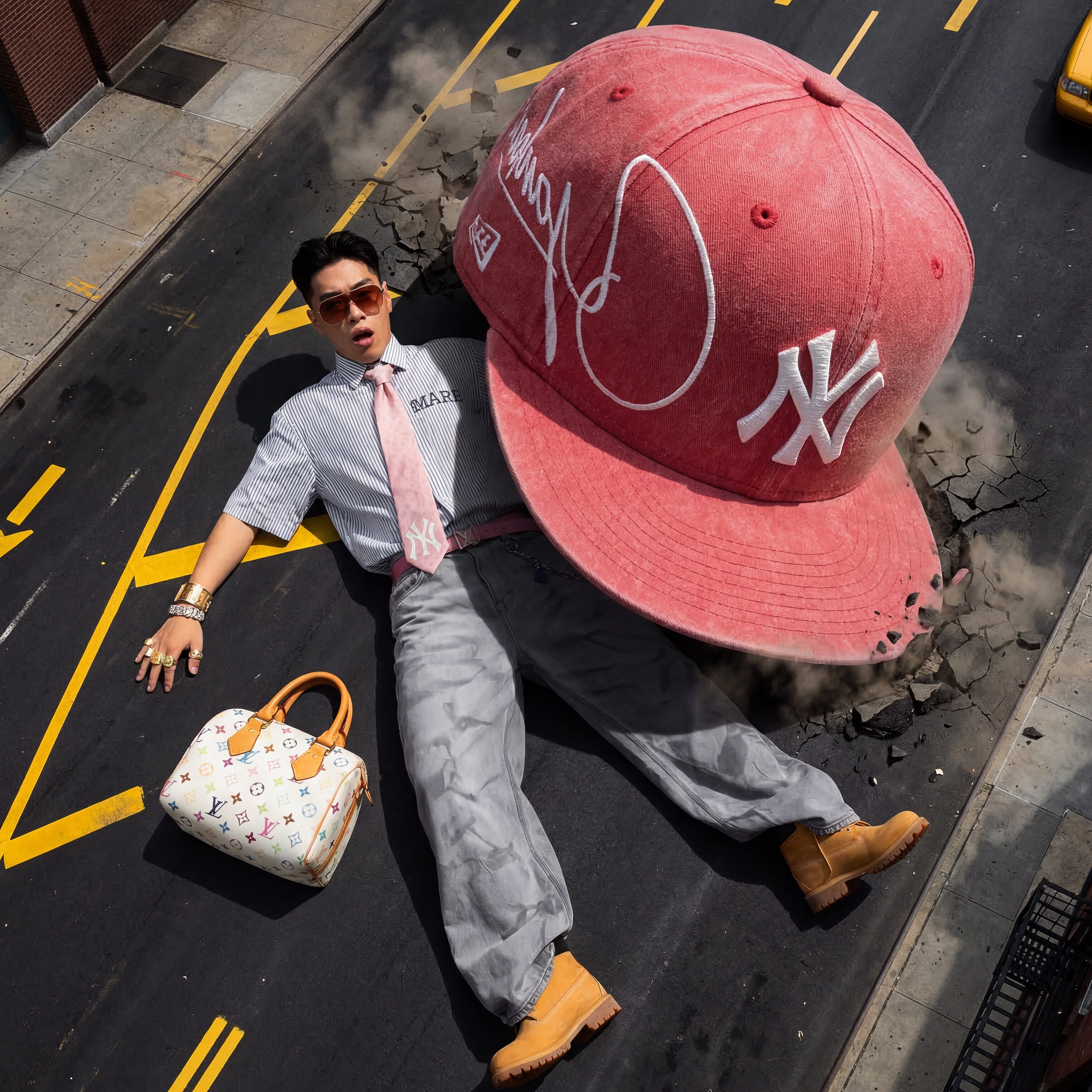 NEW YORK YANKEES MLB WASHED RED SCRIPT GREY UV / NEW ERA 59FIFTY