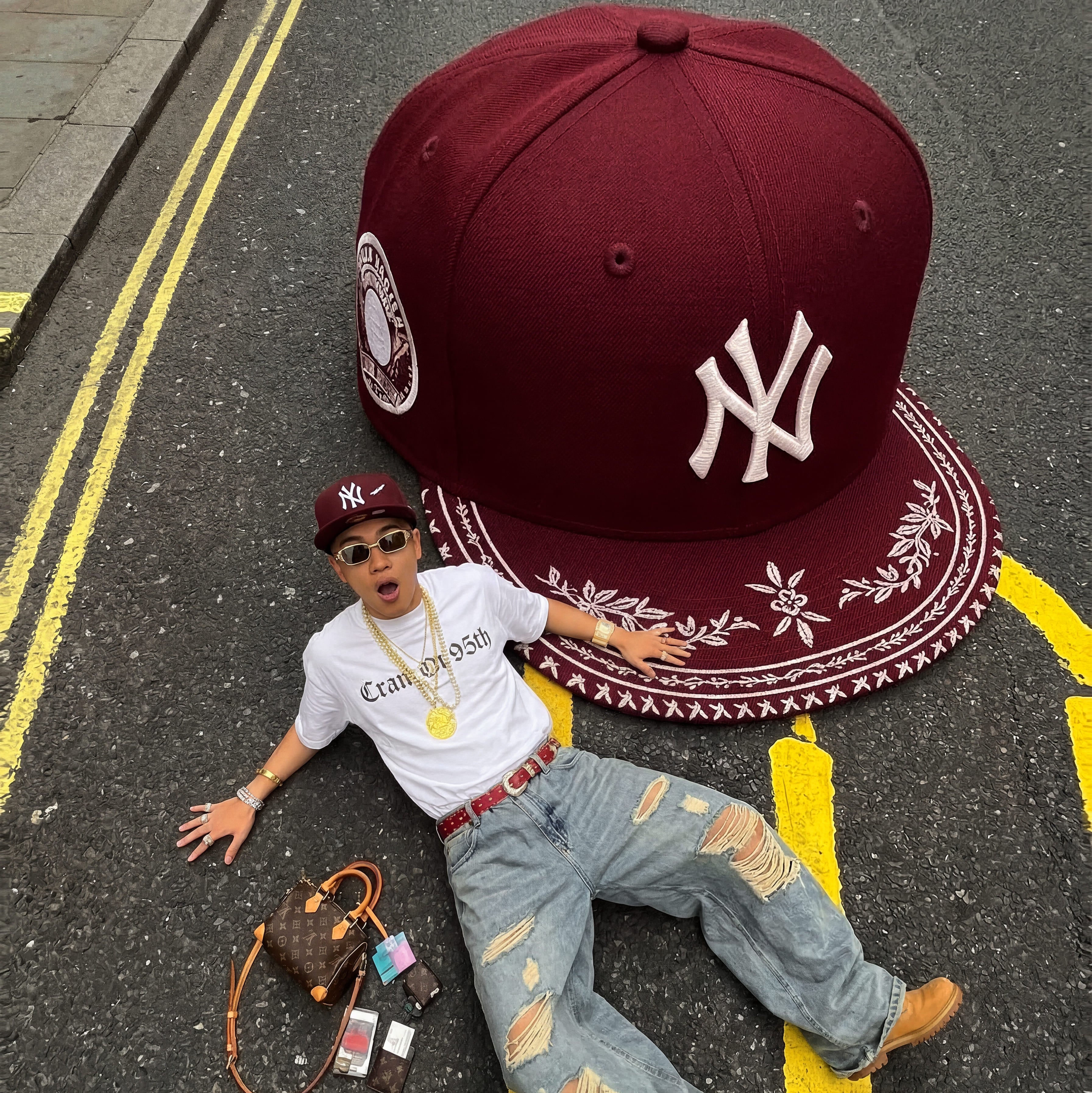 NEW YORK YANKEES MLB FLOURISHES RED MAROON WS 1923 / NEW ERA 59FIFTY