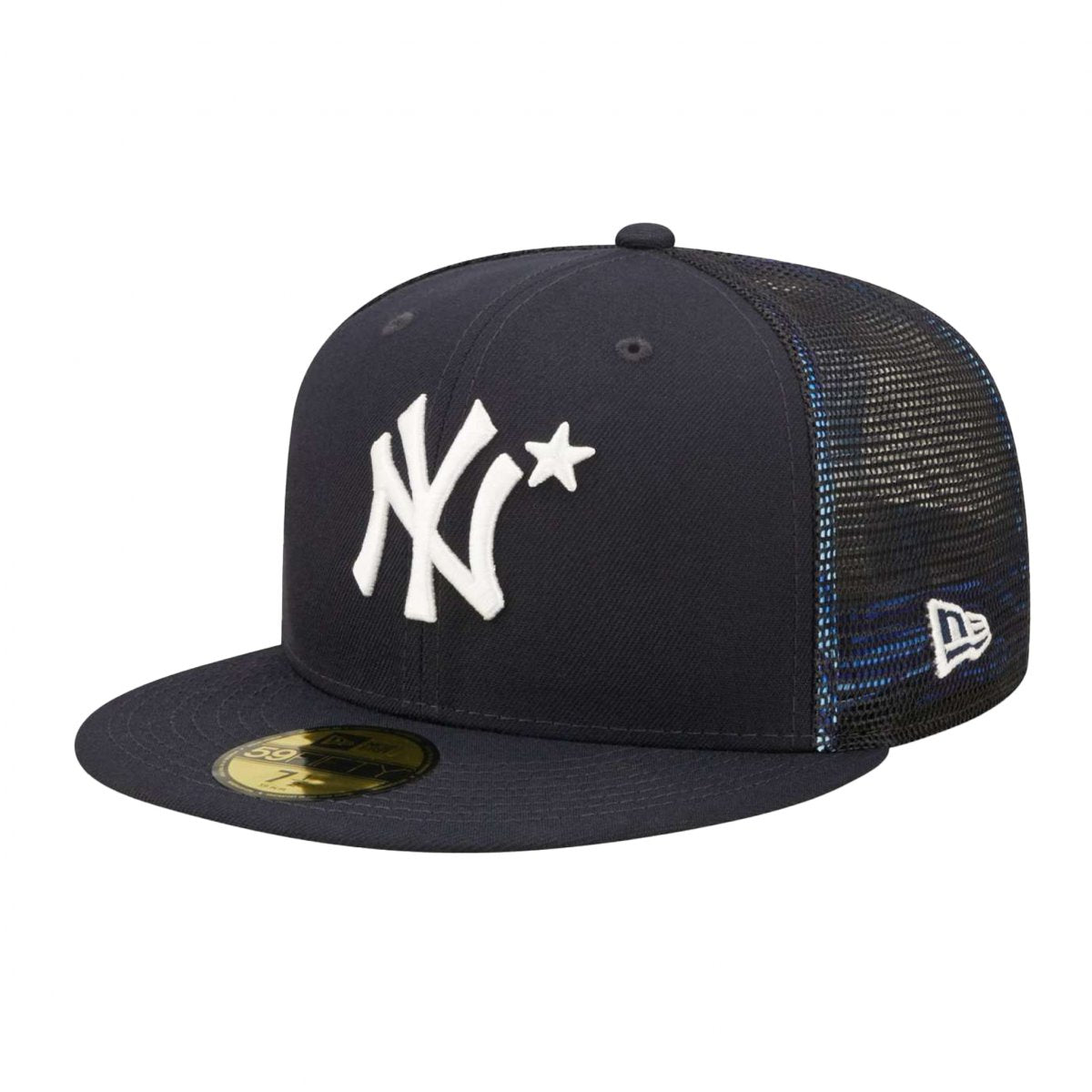NEW ERA 59FIFTY MLB NEW YORK YANKEES ALL STAR GAME 2022 NAVY / TROPIC BLUE UV FITTED TRUCKER CAP
