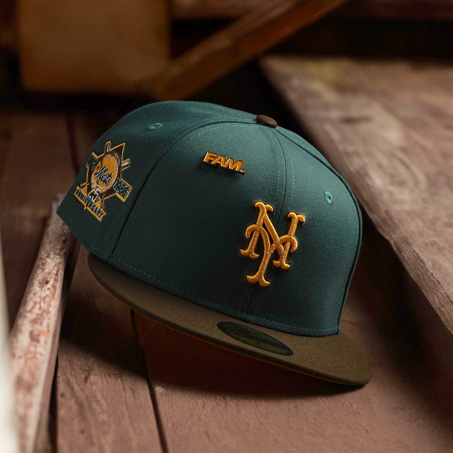 NEW YORK METS MLB GREEN WALNUT TWO TONE ORANGE UV / NEW ERA 59FIFTY TRUCKER CAP