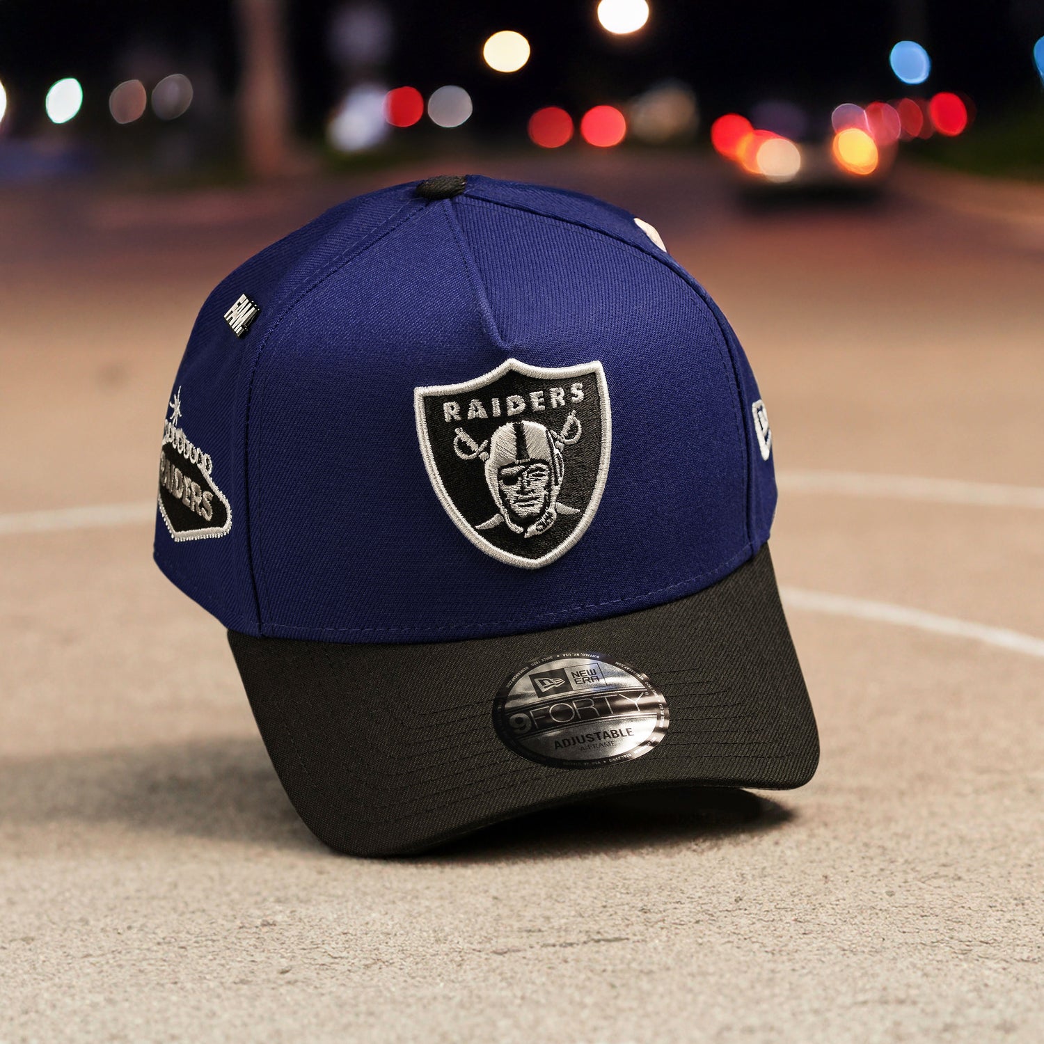 LAS VEGAS RAIDERS NFL STONE BLUE BLACK TWO TONE GRAY UV / NEW ERA 9FORTY A-FRAME