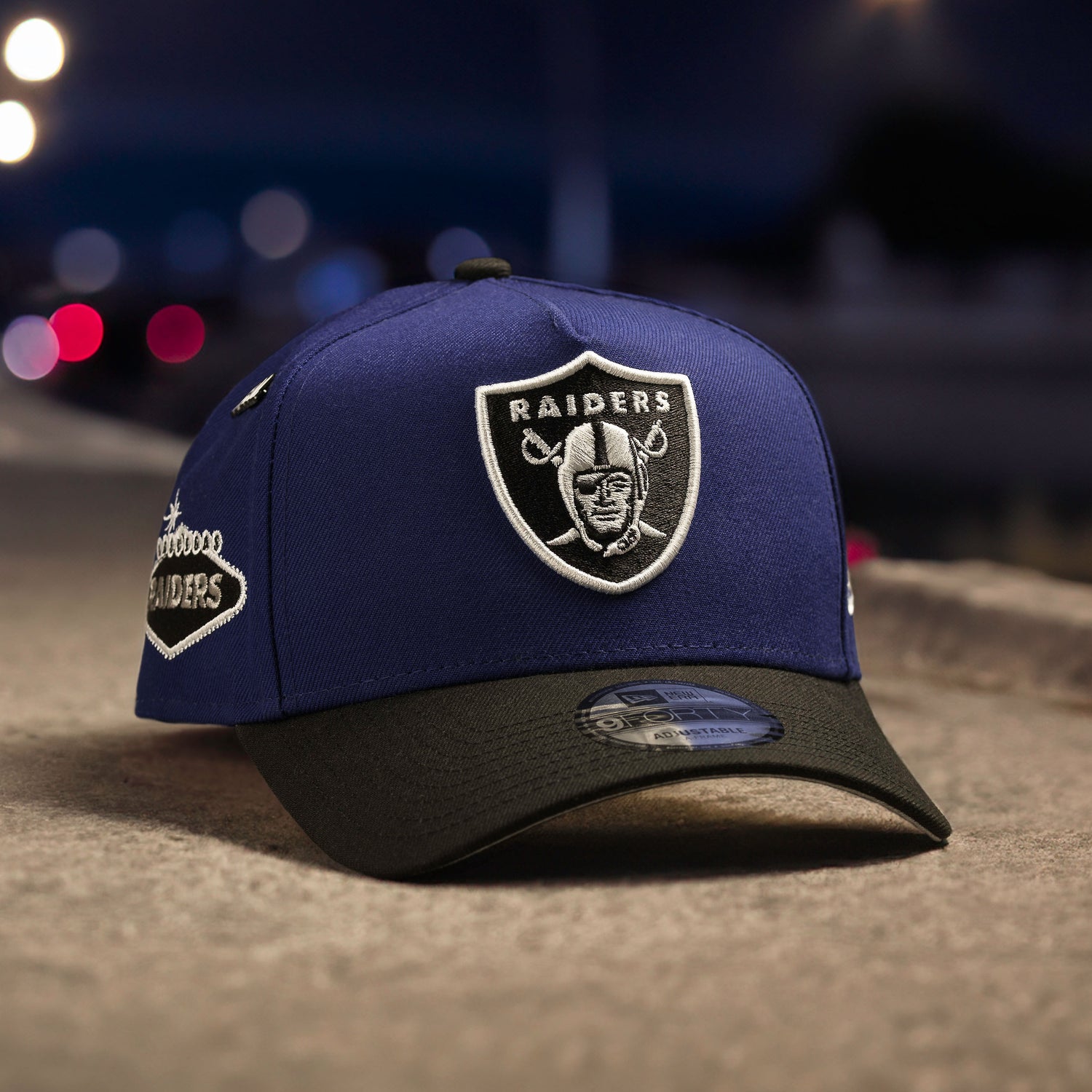 LAS VEGAS RAIDERS NFL STONE BLUE BLACK TWO TONE GRAY UV / NEW ERA 9FORTY A-FRAME