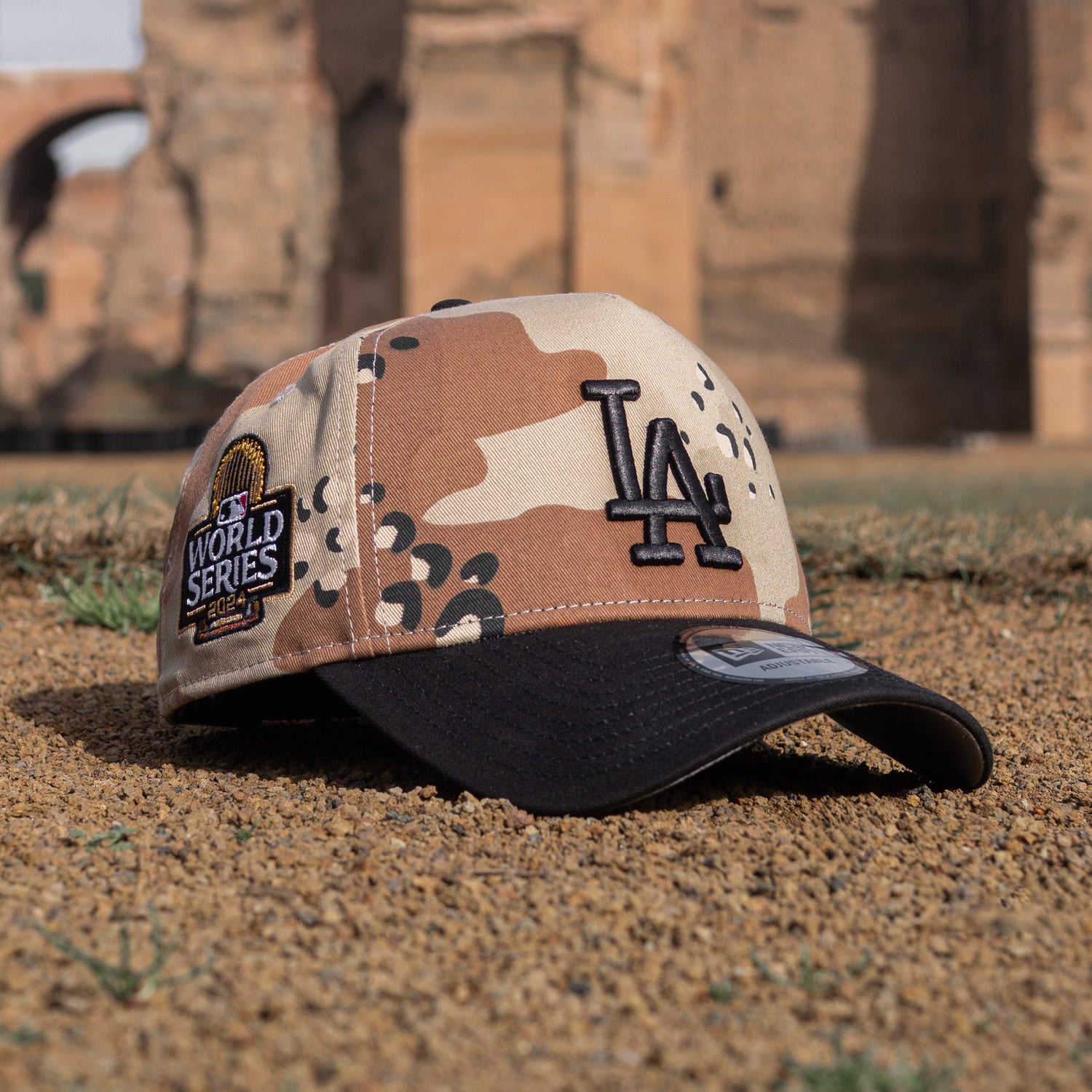 EXCLUSIVE 9FORTY A-FRAME LOS ANGELES DODGERS 2024 WORLD SERIES DESERT CAMO – NEW ERA CAP