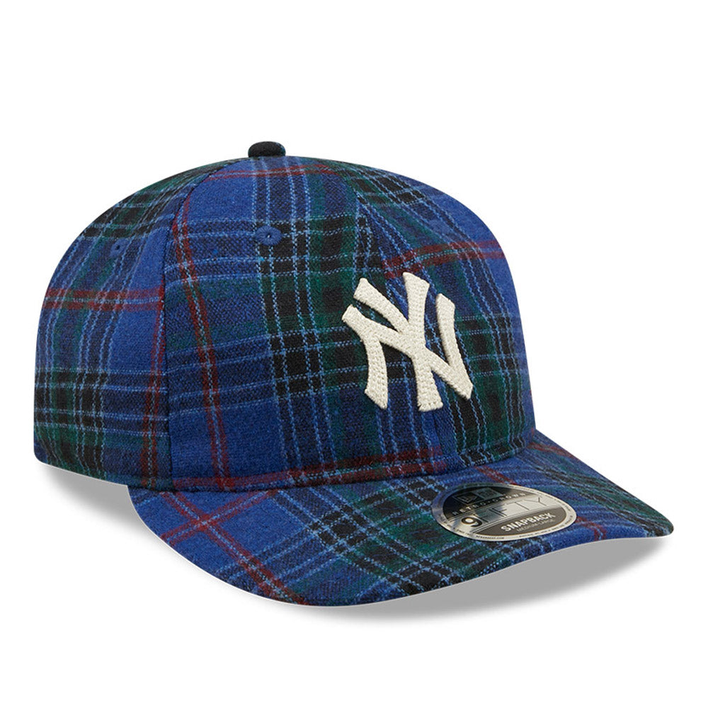 NEW ERA 9FIFTY MLB NEW YORK YANKEES PLAID OPEN MARKET RETRO CROWN BLUE / NAVY STRAPBACK CAP