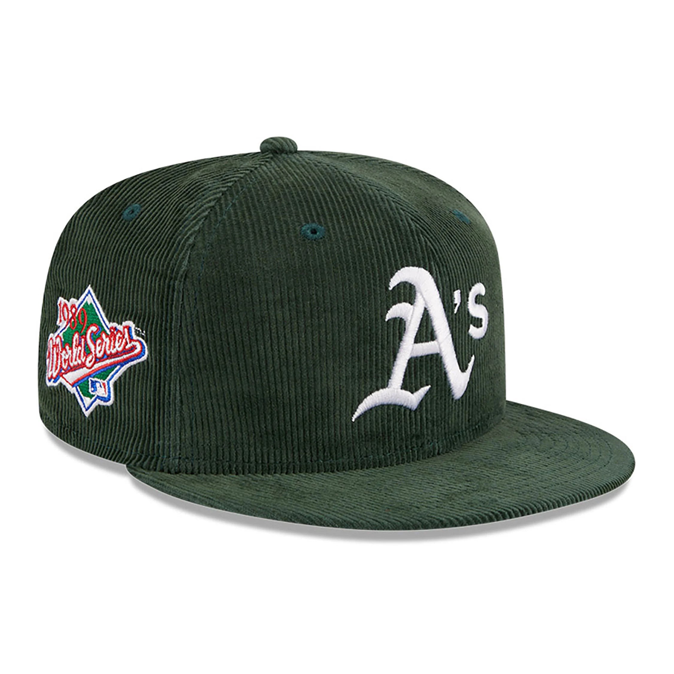 NEW ERA 59FIFTY MLB THROWBACK CORD OAKLAND ATHLETICS DARK GREEN FITTED CAP