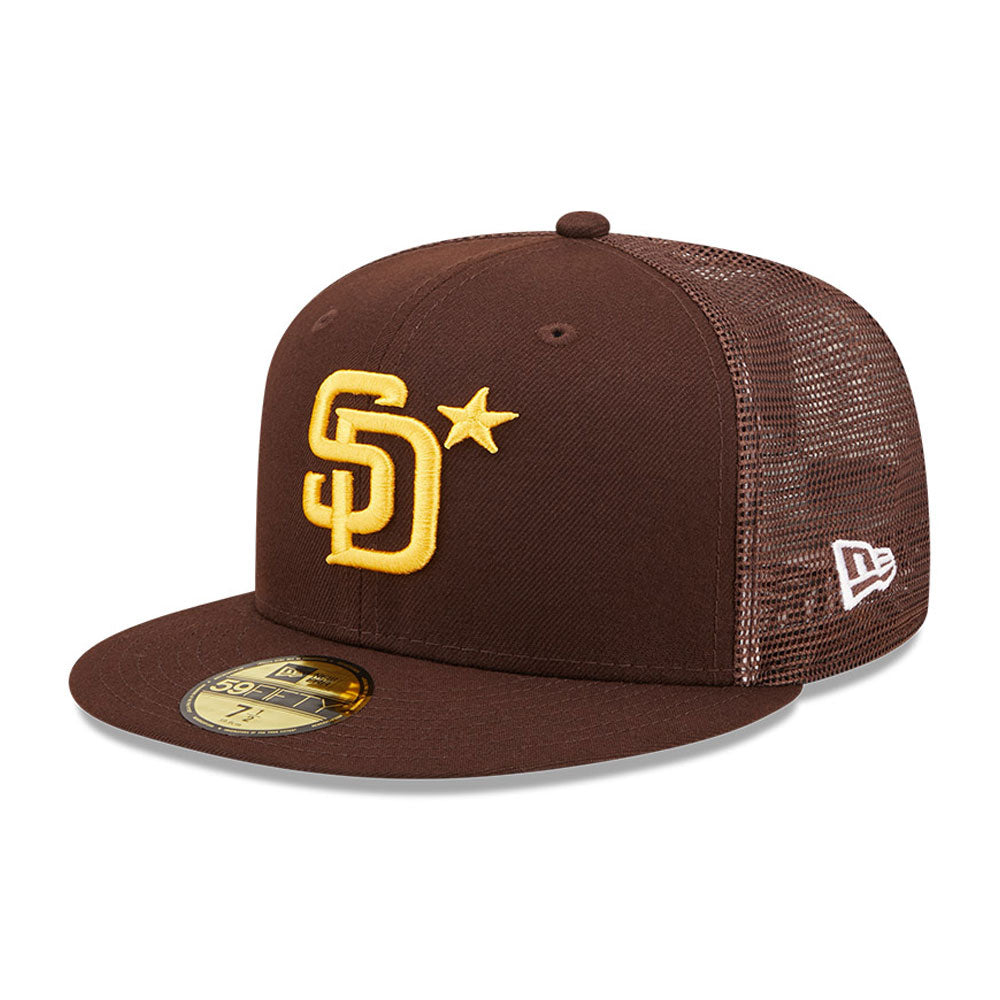 NEW ERA 59FIFTY MLB SAN DIEGO PADRES ALL STAR GAME 2022 BROWN / TROPIC BROWN UV FITTED TRUCKER CAP