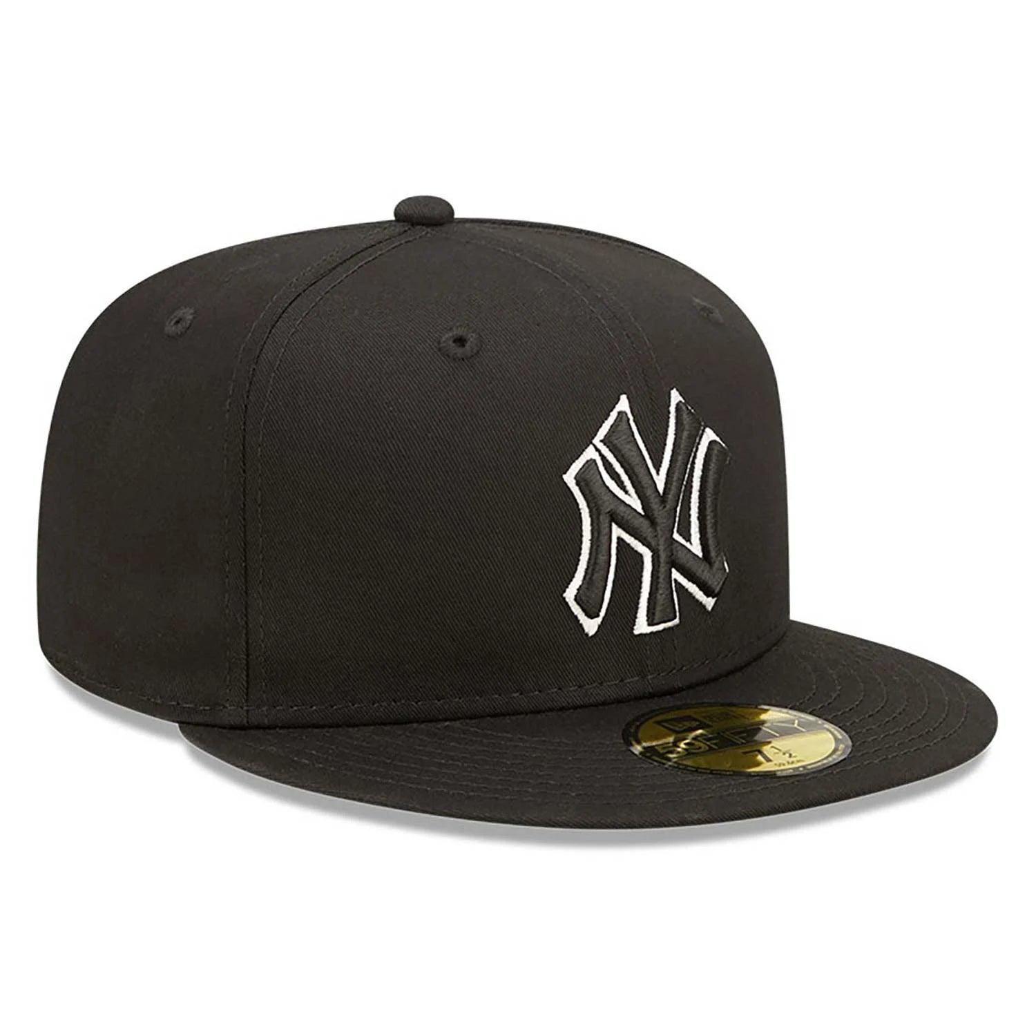 NEW ERA 59FIFTY MLB NEW YORK YANKEES TEAM OUTLINE BLACK / BLACK UV FITTED CAP - FAM