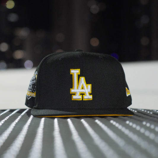 EXCLUSIVE NEW ERA 59FIFTY MLB LOS ANGELES DODGERS 60TH ANNIVERSARY BLACK / REG GOLD UV FITTED CAP