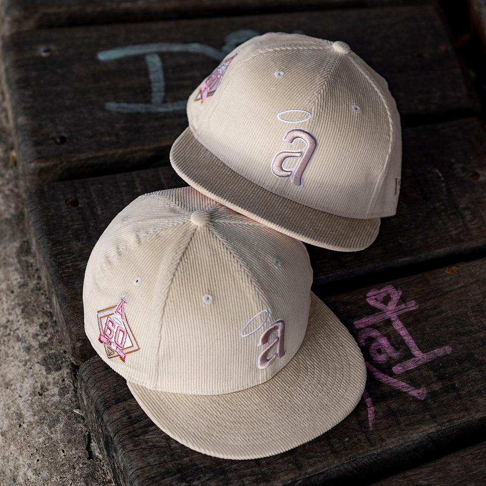 NEW ERA 59FIFTY MLB ANAHEIM ANGELS 60TH ANNIVERSARY CORD CHROME WHITE / ROSE PINK UV FITTED CAP - FAM