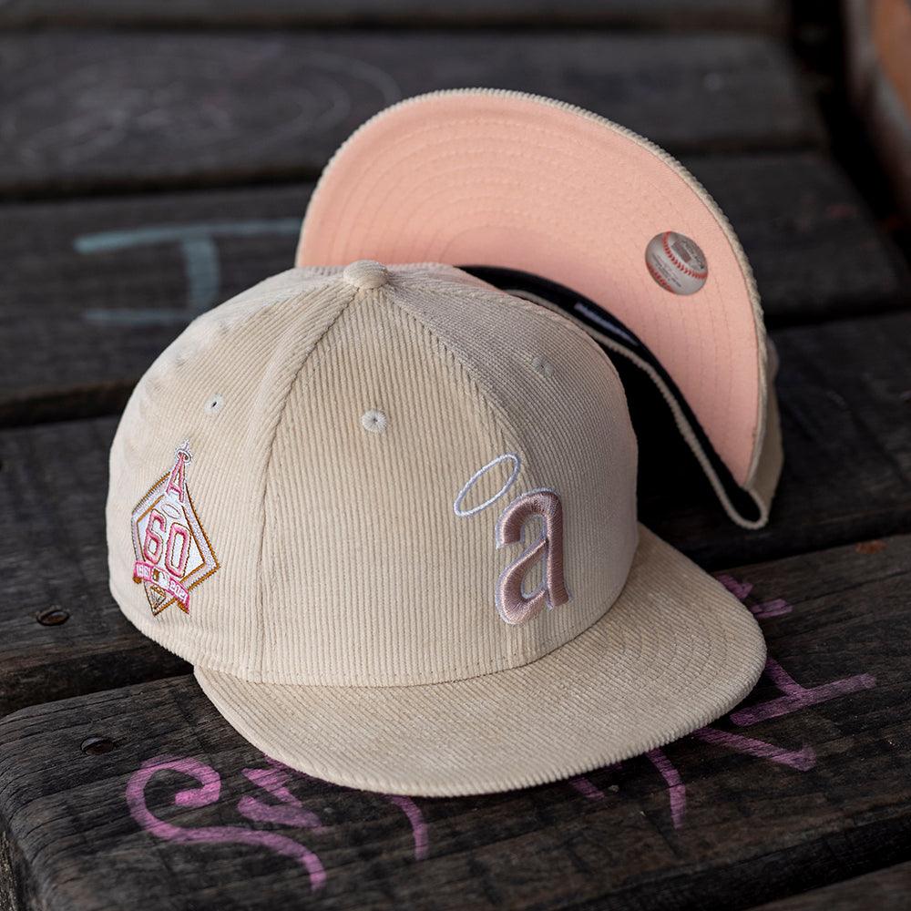 NEW ERA 59FIFTY MLB ANAHEIM ANGELS 60TH ANNIVERSARY CORD CHROME WHITE / ROSE PINK UV FITTED CAP - FAM