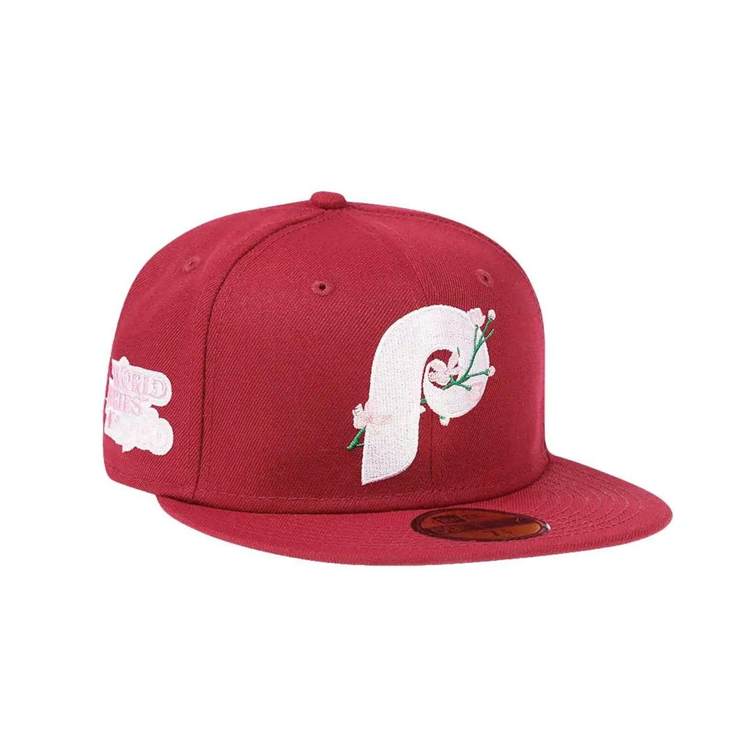 NEW ERA 59FIFTY MLB PHILADELPHIA PHILLIES SIDE PATCH BLOOM CARDINAL / PINK UV FITTED CAP - FAM